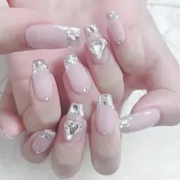 【チップ長さだし】ガラスフレンチコース＋大きいパーツ2個　￥11000=>9900