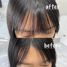 【前髪の割れ癖や浮き癖解消に】前髪カット+クロスパーマ