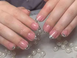 💖💖【ジェルオフ無料】ガラスフレンチ/ミラーフレンチ【ベース一色付】 ¥5980円