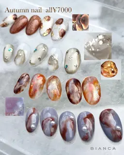 Autumn nail🍁ビアンカ秋デザイン〘オフあり〙初回ソフトジェルオフ無料