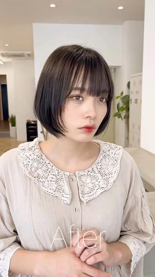 顔周りにレイヤーを入れたミニボブのビフォーアフター動画!