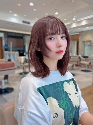 ミディアム カラー パーマ 銀座✨レイヤーカット 顔まわり/坂本亜裟海のヘアスタイル
