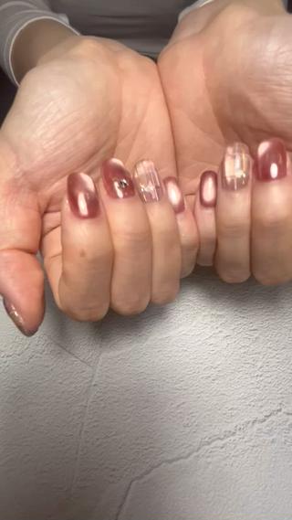 秋ネイル
マグネットチェックネイル 