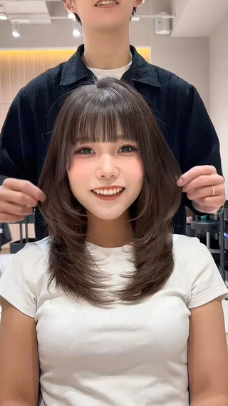 セミロング カラー 興津/レイヤー/韓国 ハイトーン/美髪縮毛のヘアスタイル