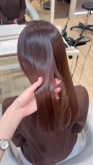 ロングカット+イルミナカラーを使用した暖色赤みブラウンカラー♡