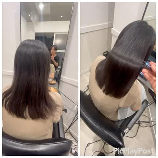 セミロング カラー パーマ 髪質改善縮毛矯正,ブ リーチ縮毛矯正KEIのヘアスタイル