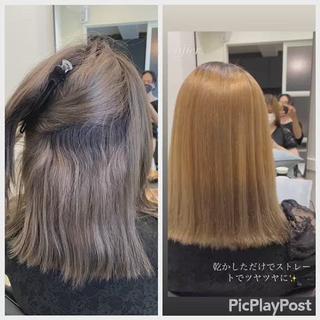 ミディアム 髪質改善縮毛矯正,ブ リーチ縮毛矯正KEIのヘアスタイル