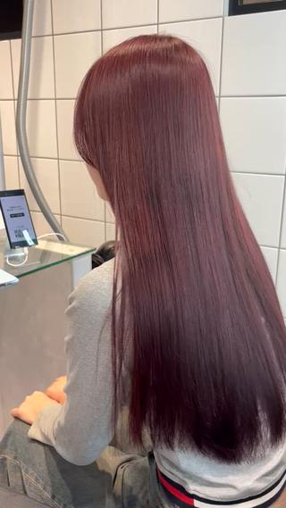#ワインレッド #赤髪 #ブリーチなし #髪質改善