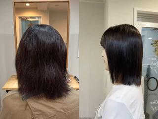 before（左）>>>>after（右）
縮毛矯正で広がりうねりをサラサラツヤツヤに。
梅雨前の時期オススメしております˖ ࣪⊹

 