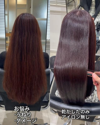 ロング 髪質改善/縮毛矯正 /コテ巻き風パーマのヘアスタイル