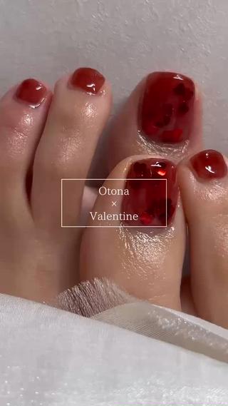 #フットネイル#バレンタインネイル#ハートネイル#赤ネイル 