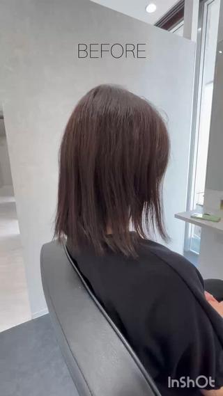 【BEFORE】1年前の縮毛矯正が残っていてまとまりがない状態から【AFTER】骨格補正カットでイメージチェンジしました。横、後から見てバランスがとても良くなったのではないでしょうか?
スタイリングはヘアオイルをつけて乾かしてバームで毛先を保湿しツヤを出しただけなので毎朝のお手入れがとても簡単です