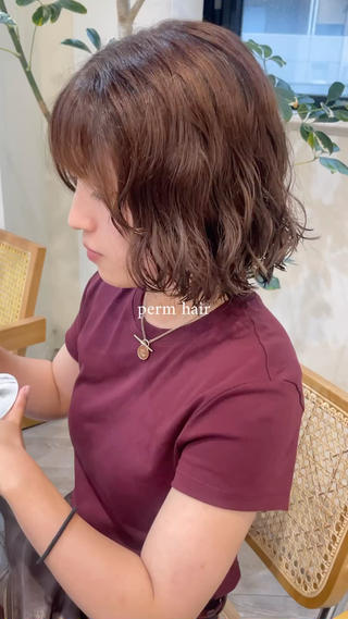 ミディアム カラー パーマ 抜け感ボブ×パーマ ｜kazaneのヘアスタイル