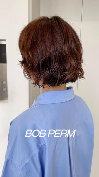 ミディアム パーマ 抜け感ボブ×パーマ |kazaneのヘアスタイル