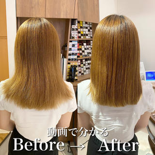 【艶ミディ×髪質改善美髪酸性ストレート】
ブリーチをされてるお客様。
乾いた状態、濡れた状態で髪の体力があったので美髪酸性ストレート︎
ブリーチしていてもこの艶とトリートメントをしたような手触り♡
約半年持つので1ヶ月半くらいで定期的に酸熱トリートメントをするとより手触り良くなります