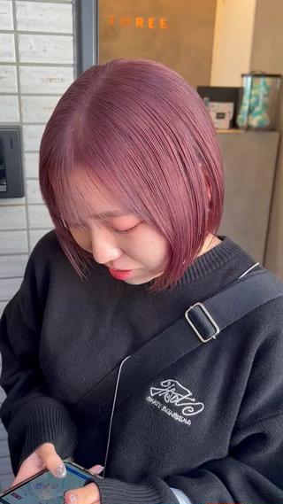 #ピンクグレージュ #切りっぱなしボブ