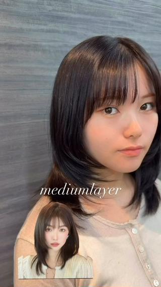 ミディアム ブリーチ透明カラー/ レイヤーカット海希のヘアスタイル