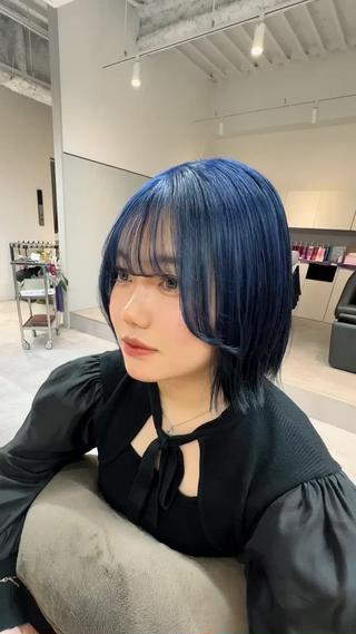 ネイビーブルー
#ブルーブラック#ネイビーブルー#ボブ#韓国ヘア#韓国巻き
#ブリーチカラー#ダブルカラー#梅田美容室#梅田美容師