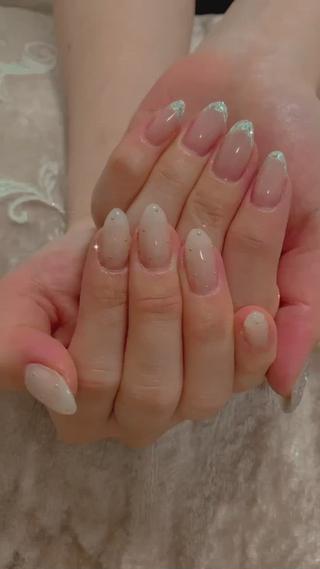 #ガラスフレンチ
#ストーンネイル
#アシメネイル