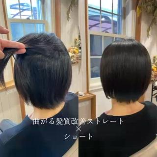 【ボブ・ショート】髪質改善ストレートで真っ直ぐにすぎない自然なおさまりツヤと透明感ある発色でナチュラルな美髪を叶えます！

髪質改善/髪質改善カラー/縮毛矯正/トリートメント/透明感カラー/透明感/オリーブカラー/赤味なしカラー/ボブ/ミニボブ/ショートボブ/ショートカット/レイヤーカット/レイヤー/顔周りカット/顔周り/フェイスレイヤー/オージュア/Aujua/20代/30代 