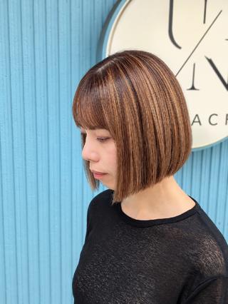 ミディアム 髪質改善＆白髪ぼかし カラー♡店長みやけ♡のヘアスタイル