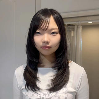 ミディアム カラー ヘアアレンジ 新宿/顔周りカット +レイヤー＝しずく♩のヘアスタイル