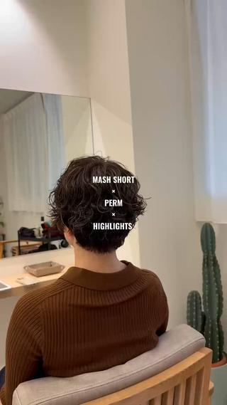 ショート カラー パーマ 田辺 一樹のヘアスタイル