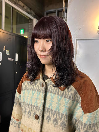 ワインレッド×レイヤーパーマ♡