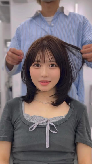 ミディアム カラー パーマ ヘアアレンジ 盛れる顔周り✨韓国式 レイヤーkanatoのヘアスタイル