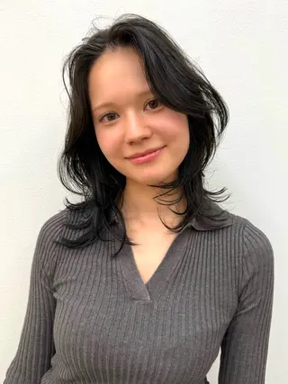 ミディアム カラー ✨コテ巻き風パーマ ✨川合佑哉のヘアスタイル