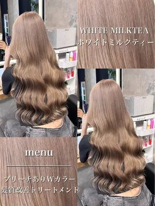 ロング カラー パーマ ヘアアレンジ 透明感ブリーチカラー 🌈TOMOHIROのヘアスタイル