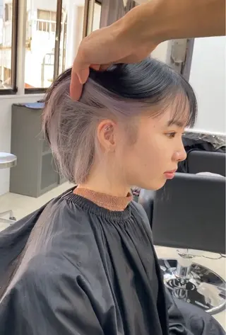 ショート カラー ハイライト、レイヤー カット/西梅田/中西のヘアスタイル