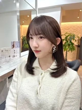 セミロング カラー ミディアムレイヤー 添田晃基のヘアスタイル