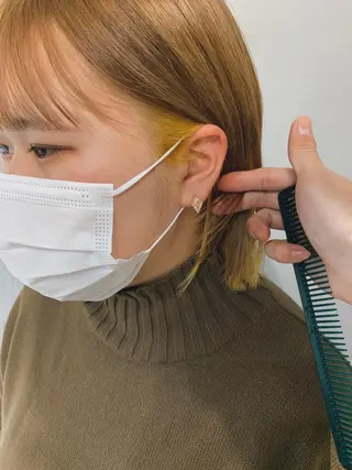 ミディアム カラー ヘアアレンジ ボブパーマコテ巻き風 パーマNo1深江秀平のヘアスタイル