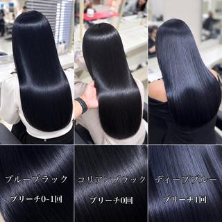 ロング 暗髪×艶髪/縮毛矯正 ブルーブラック/池袋のヘアスタイル
