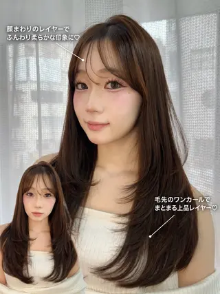 ロング カラー ヘアアレンジ 韓国風カラーカット 🤍店長　鳥越のヘアスタイル