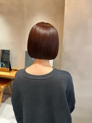 ミディアム カラー 縮毛矯正ボブ&顔まわ レイヤー♡TOMOEのヘアスタイル