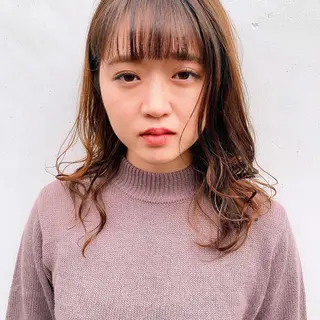 ミディアム カラー パーマ 中川 竜誠のヘアスタイル