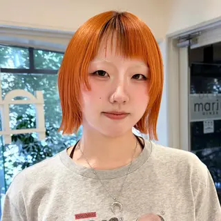 ミディアム カラー 暖色カラー/ボブ/ 縮毛矯正/銀座/モエのヘアスタイル
