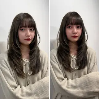 ロング カラー 【韓国レイヤー特化 ハッシュカット】のヘアスタイル
