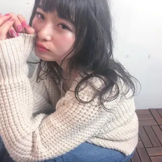 セミロング カラー パーマ 髪質改善、エクステ 山口卓哉のヘアスタイル