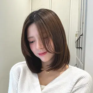 ミディアム カラー ‎‎りな‪🪽カット /縮毛/透明感カラーのヘアスタイル