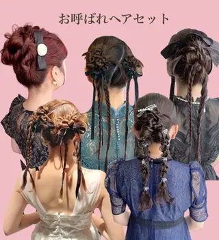 セミロング ヘアアレンジ ピンク系カラー💗 ヘアセット特化のヘアスタイル