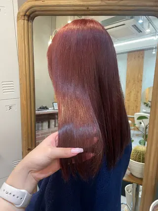 カラー 縮毛矯正/暖色カラー ピンクベージュのヘアスタイル
