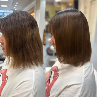 ミディアム パーマ 髪質改善/縮毛矯正 /レイヤーカット岡部のヘアスタイル