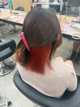 セミロング カラー 💗愛され暖色💗 ピンク/レッド💗のヘアスタイル