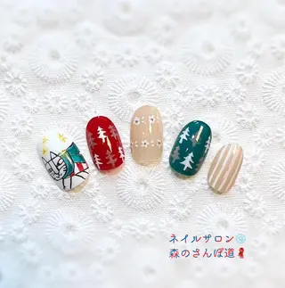 ネイル ショートネイル 森のさんぽ道のネイルデザイン