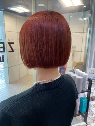 ミディアム カラー ボブ/暖色カラー コウボヒカルのヘアスタイル