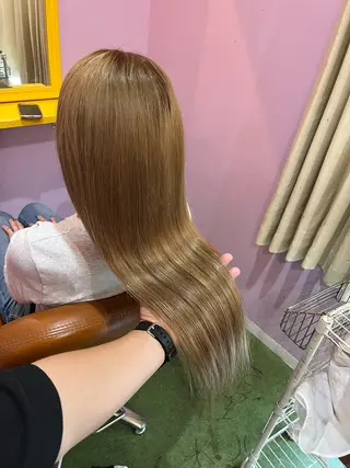 ロング カラー＋ちび編み込み エクステ/梅田のヘアスタイル