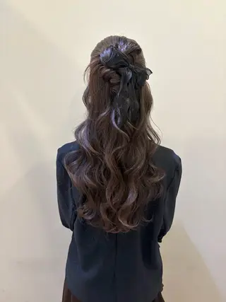 ロング ヘアアレンジ ボウ🪞ヘアセット /メイク/マツパのマツエク・マツパデザイン